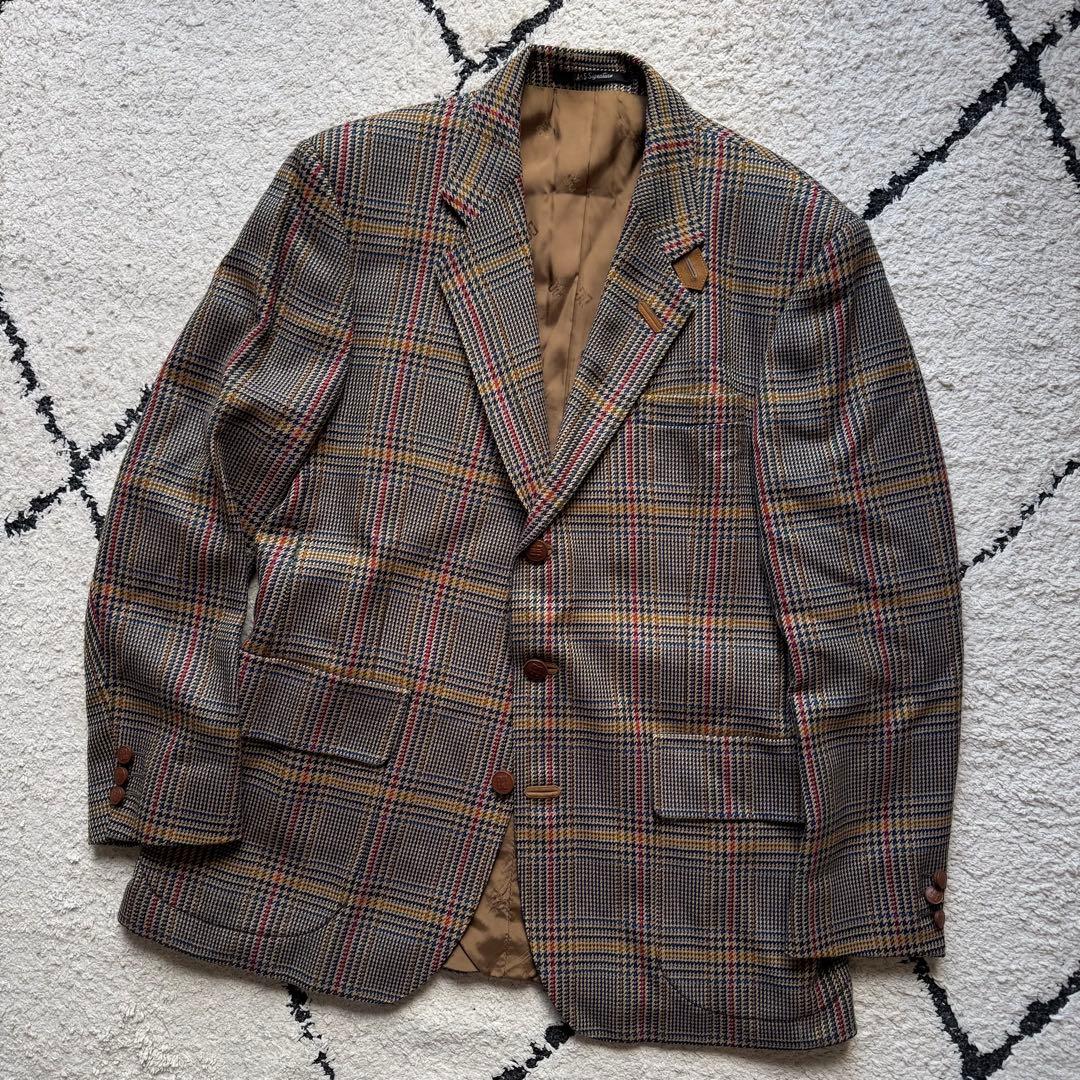 美品　DAKS　テーラードジャケット　ハンティング　チェック　木ボタン