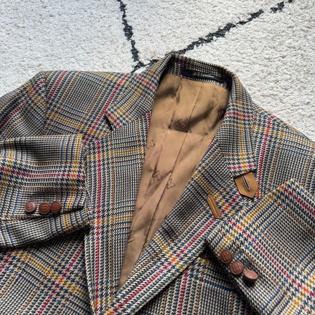 美品　DAKS　テーラードジャケット　ハンティング　チェック　木ボタン