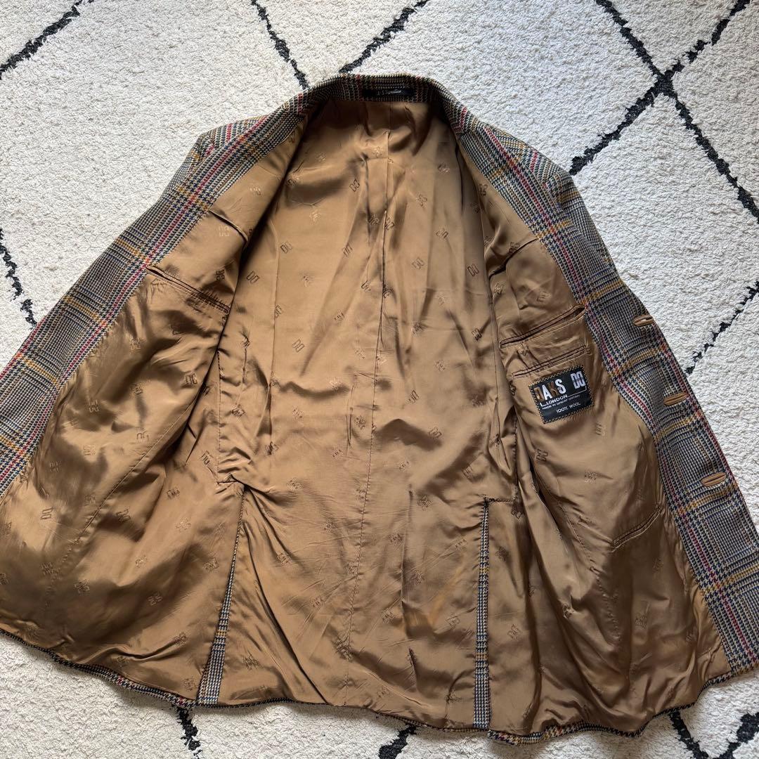 美品　DAKS　テーラードジャケット　ハンティング　チェック　木ボタン