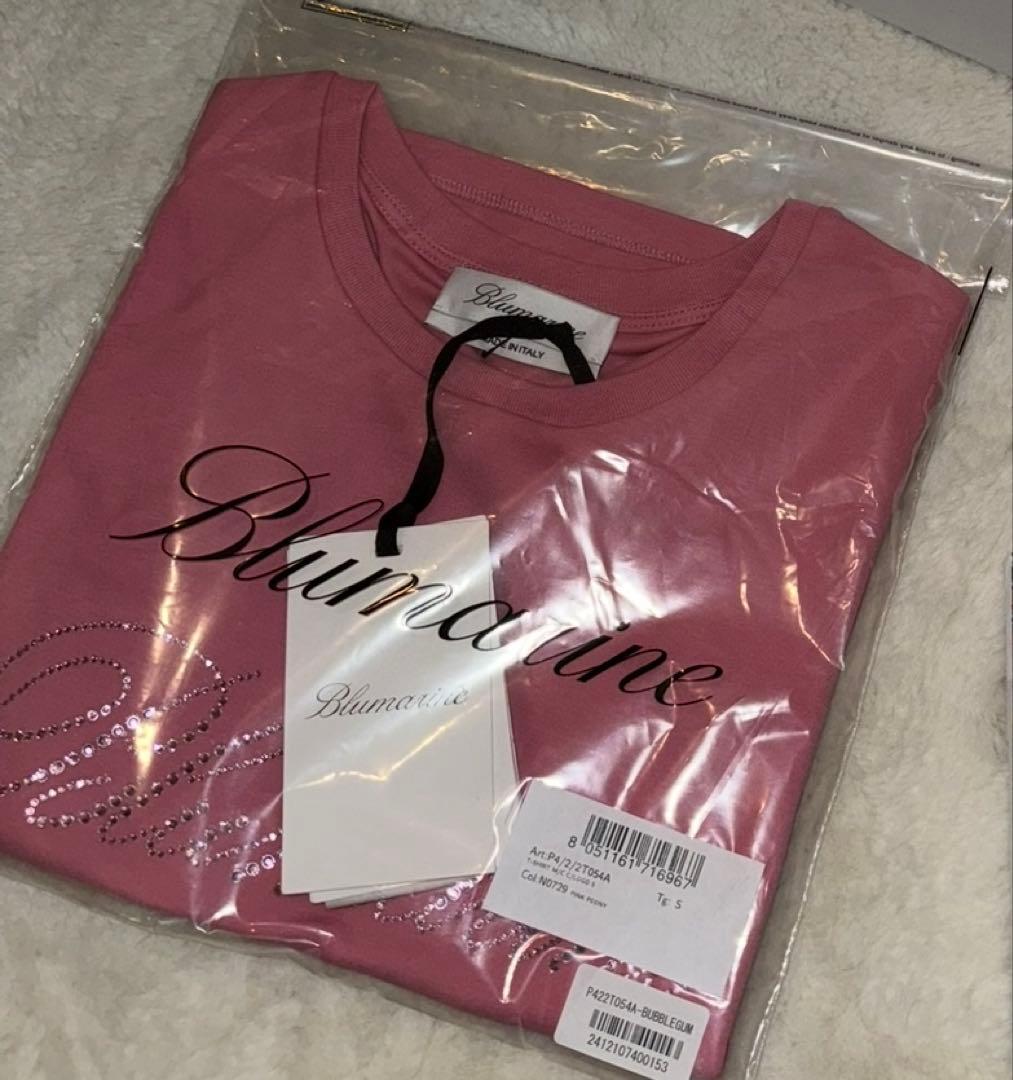 BLUMARINE ブルマリン ピンク ラインストーン ラメ ロゴ Tシャツ