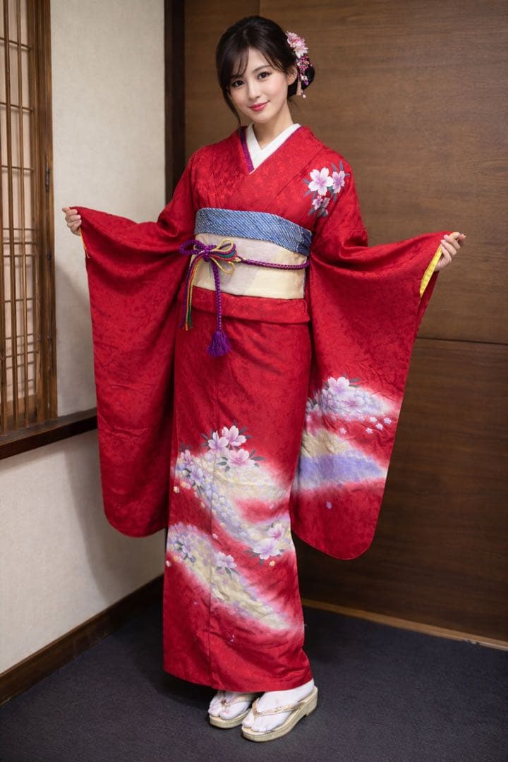 振袖フルセット6点サイズS〜M 舞花文　暈し染め　銀彩　鈴乃屋扱い　正絹