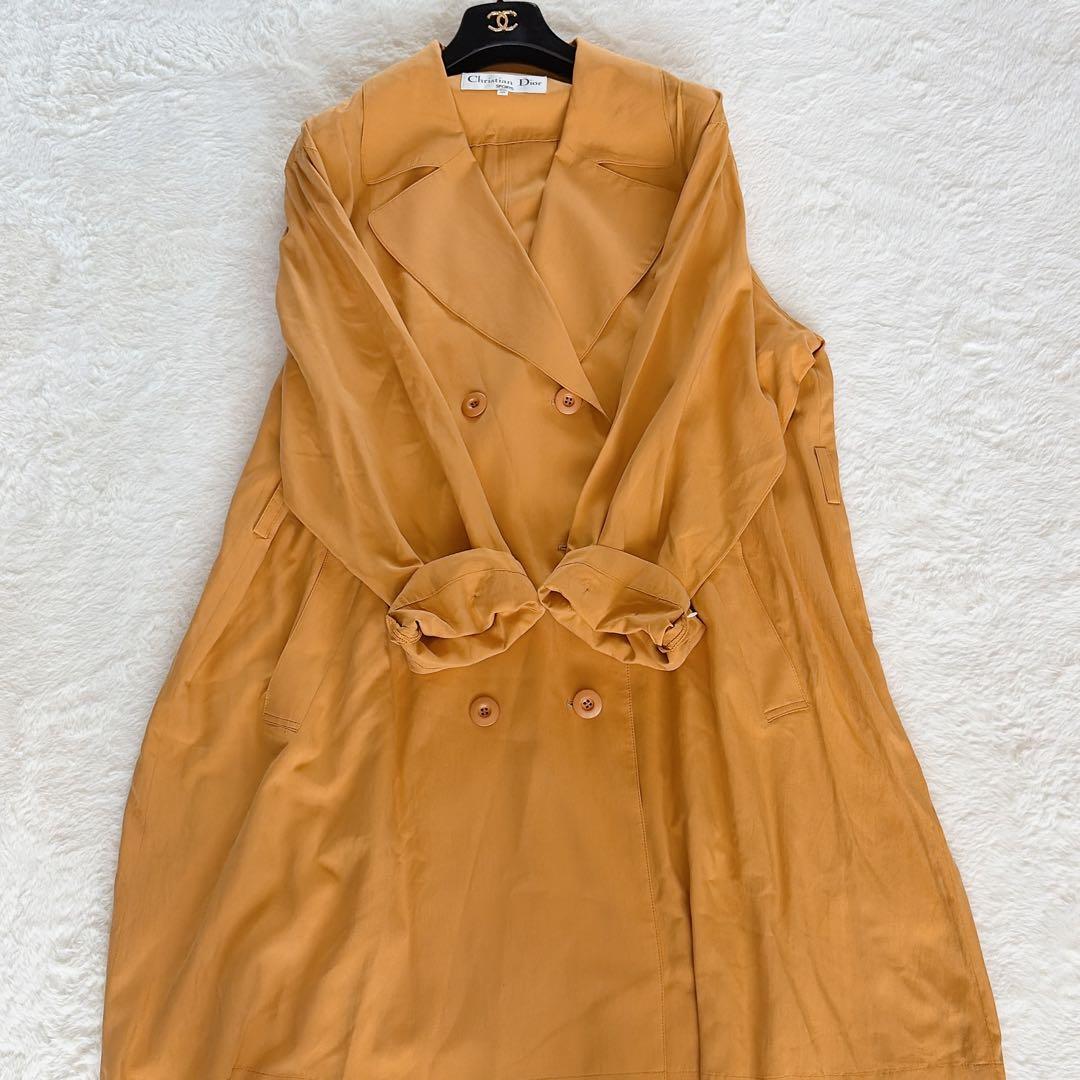 極美品✨【ディオール】シルク100%ダブルトレンチコート マスタードイエロー M