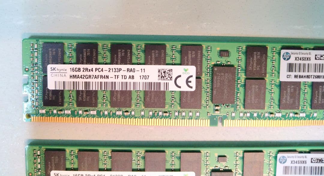 SKhynix 16Gb 2Rx4 PC4-2133P set 2枚
