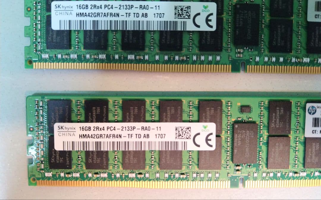 SKhynix 16Gb 2Rx4 PC4-2133P set 2枚