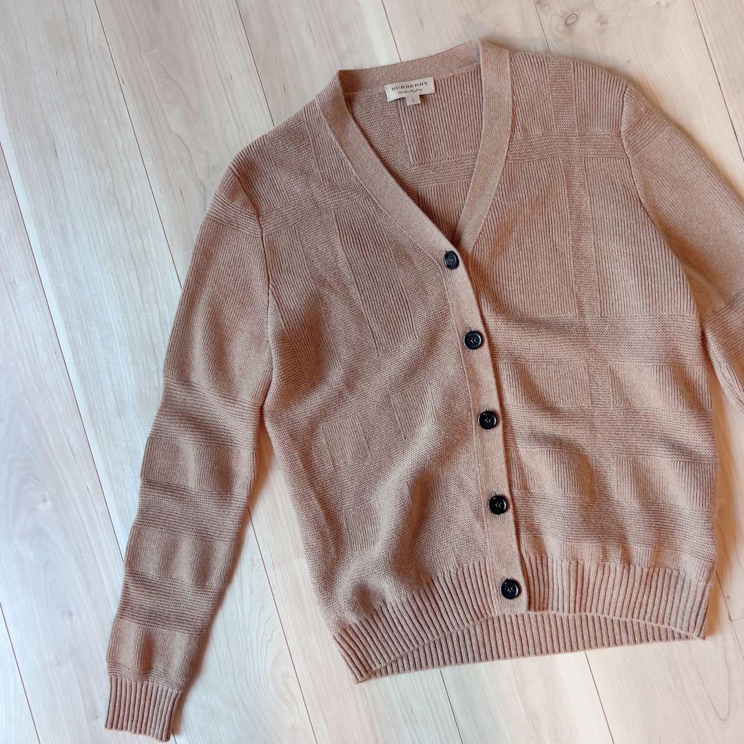 希少＊BURBERRY カシミヤウール カーディガン L シャドーチェック柄
