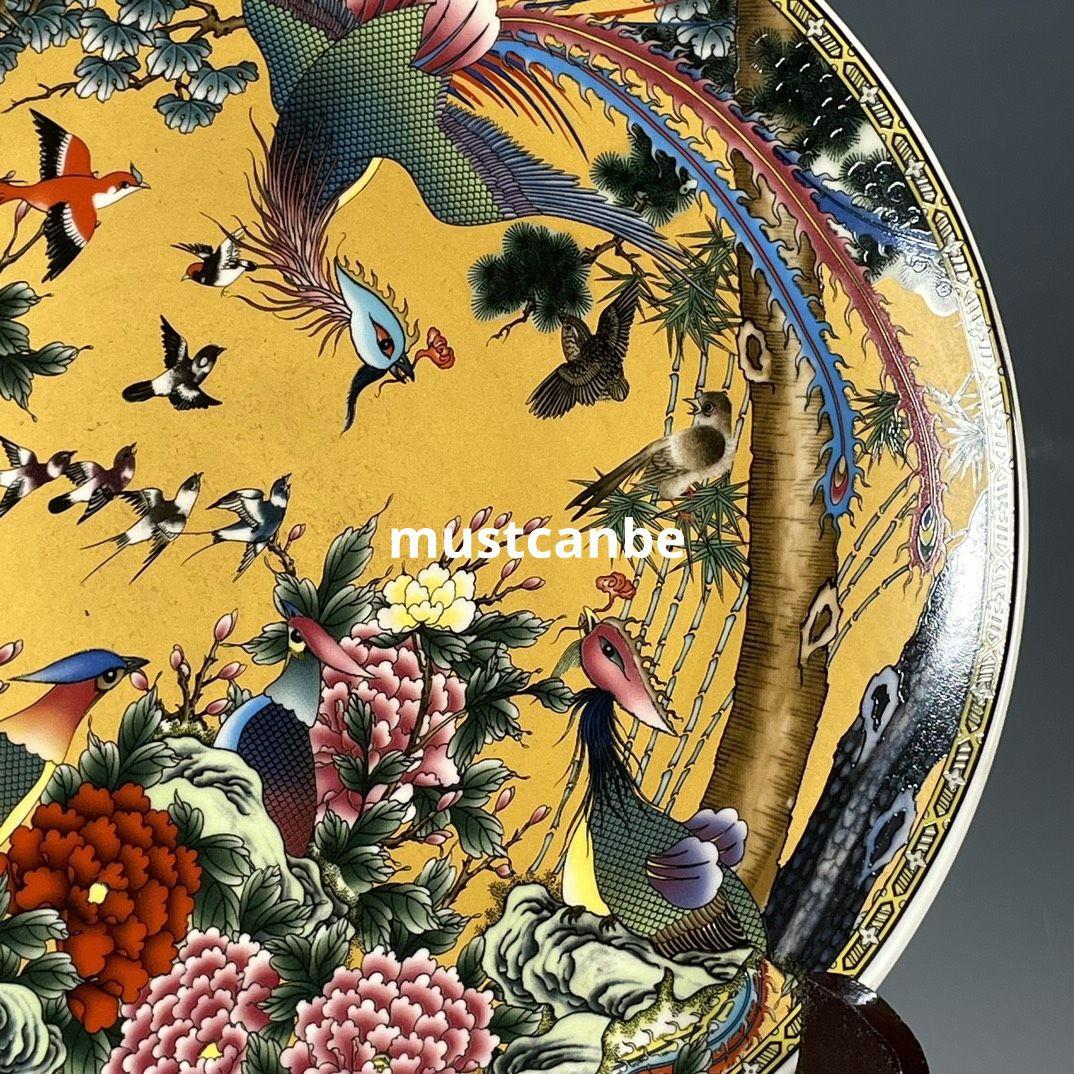清乾隆鳳着牡丹紋賞盤 景徳鎮 陶磁器 装飾品 現代工芸品 美術品 置物