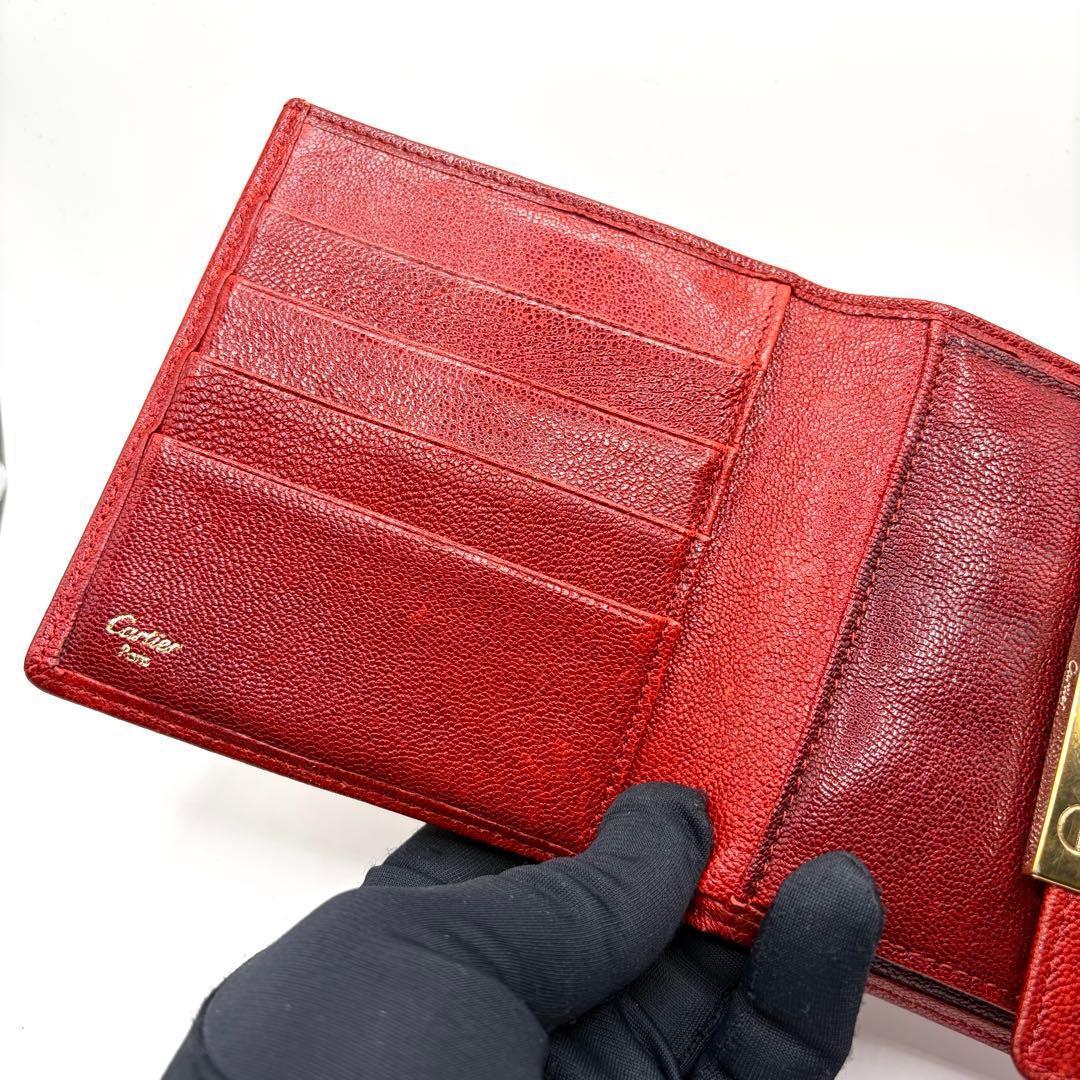 カルティエ 二つ折り財布 サントス ガマ口 レザー ゴールド金具 刻印有