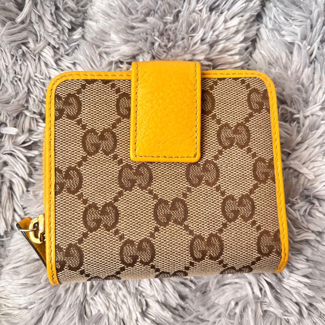 良品✨GUCCI GGキャンバス 折り財布　イエロー　メンズ　レディース