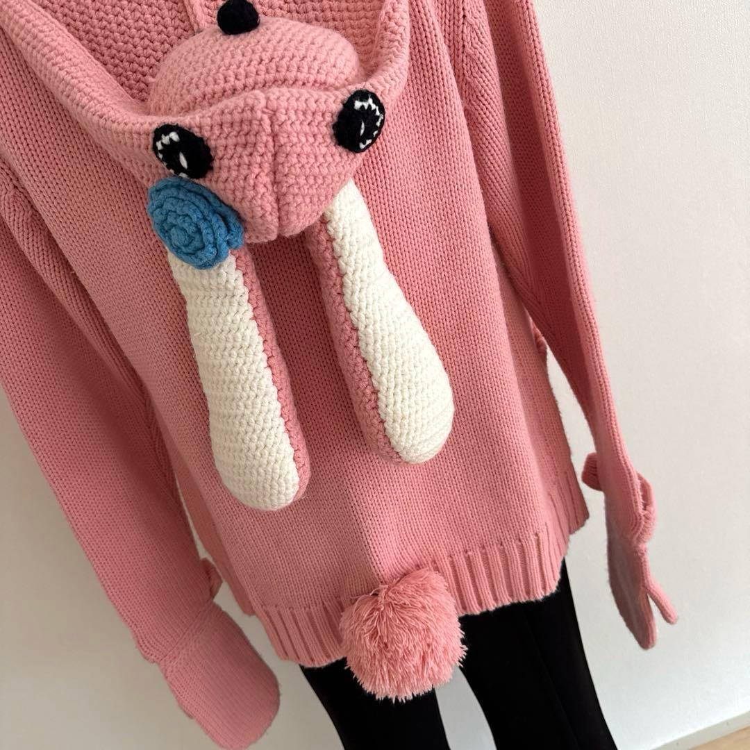 itimiうさ耳付きニットフードカーディガン（袖口一体型手袋付き）