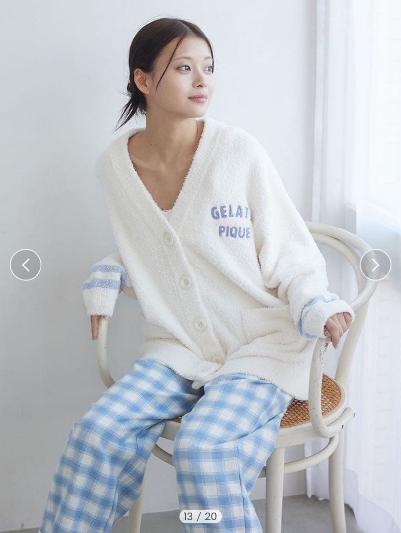 新品人気完売◆ジェラートピケ プレッピーネルチェックロングパンツ/ブルーMサイズ