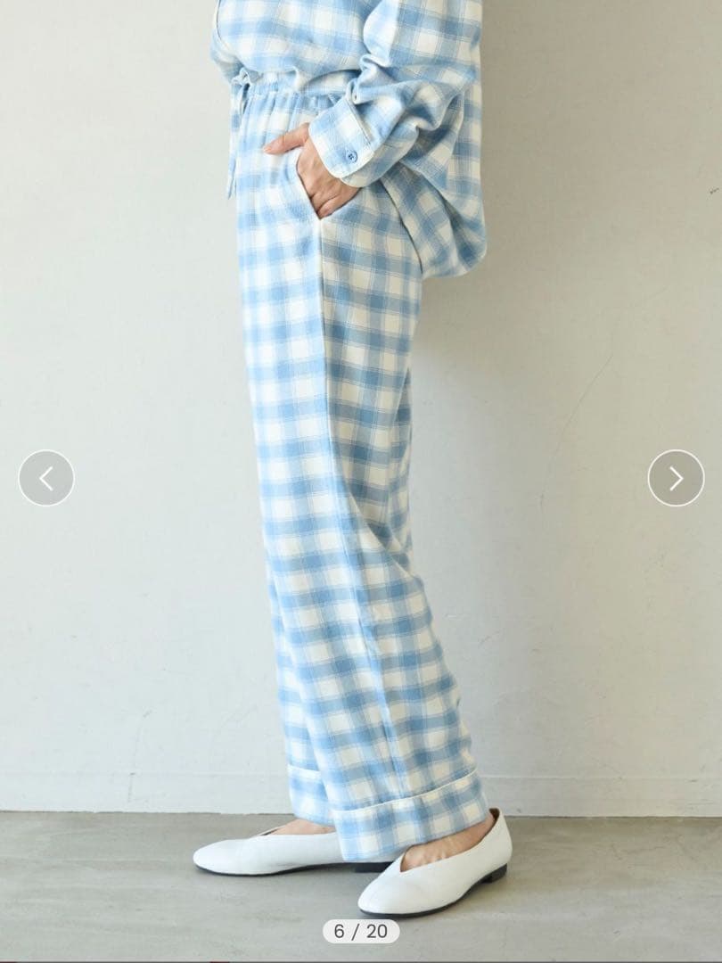 新品人気完売◆ジェラートピケ プレッピーネルチェックロングパンツ/ブルーMサイズ