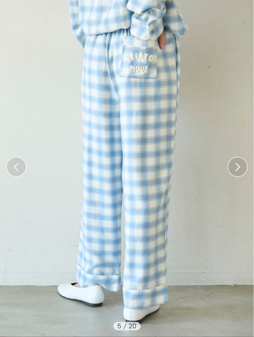 新品人気完売◆ジェラートピケ プレッピーネルチェックロングパンツ/ブルーMサイズ