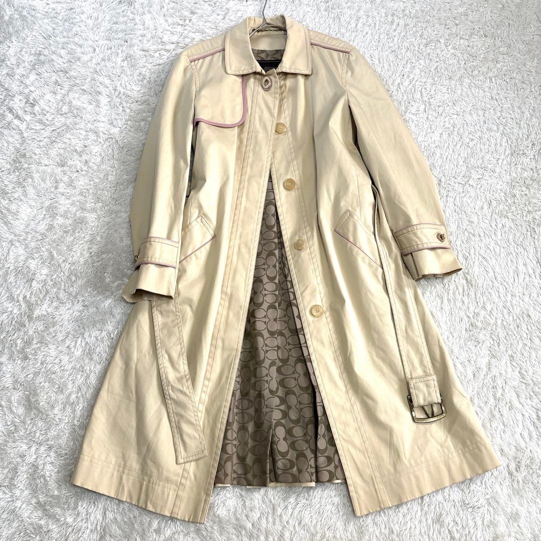 COACH コーチ　トレンチコート　ベージュ　裏地シグネチャー柄　ベルト付き