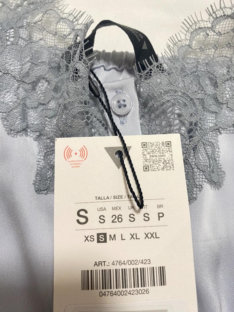 ZARA レースサテンキャミソール パステルブルー S