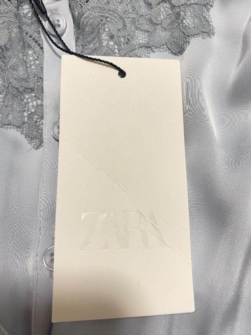 ZARA レースサテンキャミソール パステルブルー S