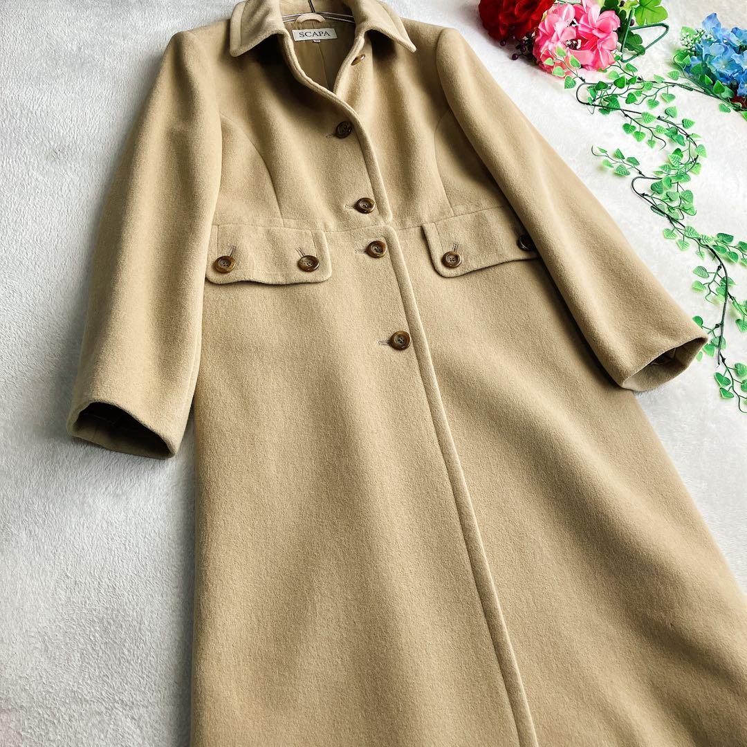 スキャパSCAPA★アンゴラ ステンカラーコート 切替え Aライン フラップPK