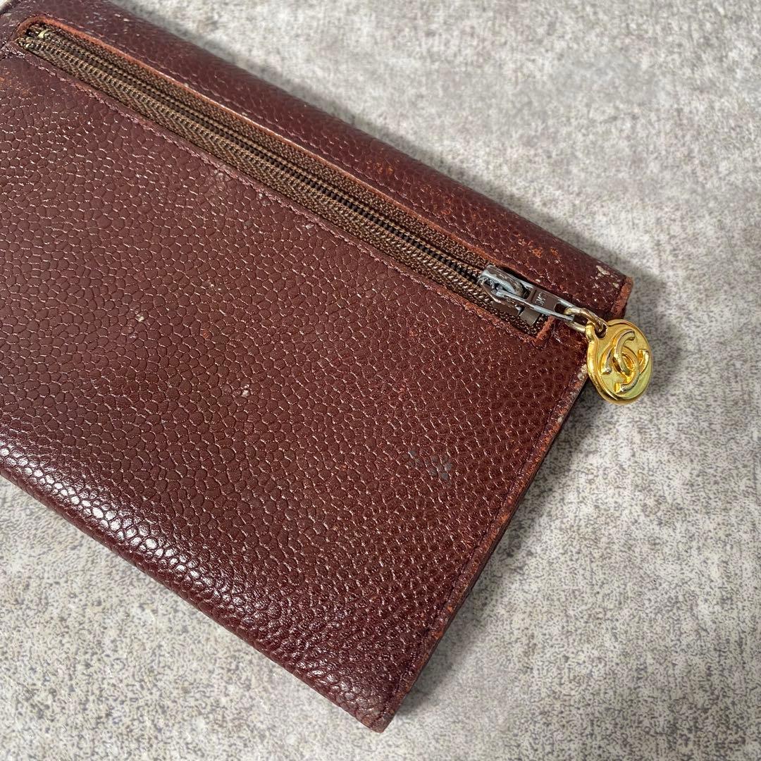 CHANEL 折り財布 キャビアスキン ココマーク ダブルホック コンパクト