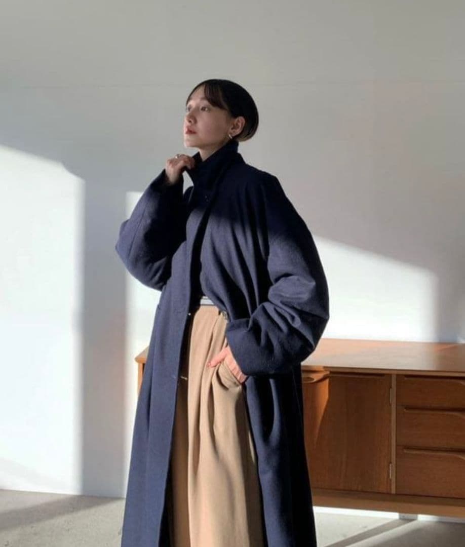 21AW WOOL DOWN LONG COATダウンコートネイビー　クラネ