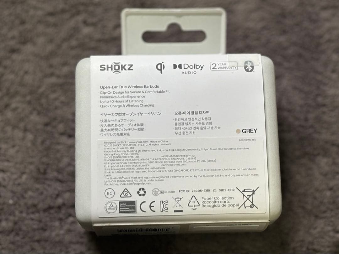 Shokz OpenDotsONE イヤーカフ ワイヤレスイヤホン グレー
