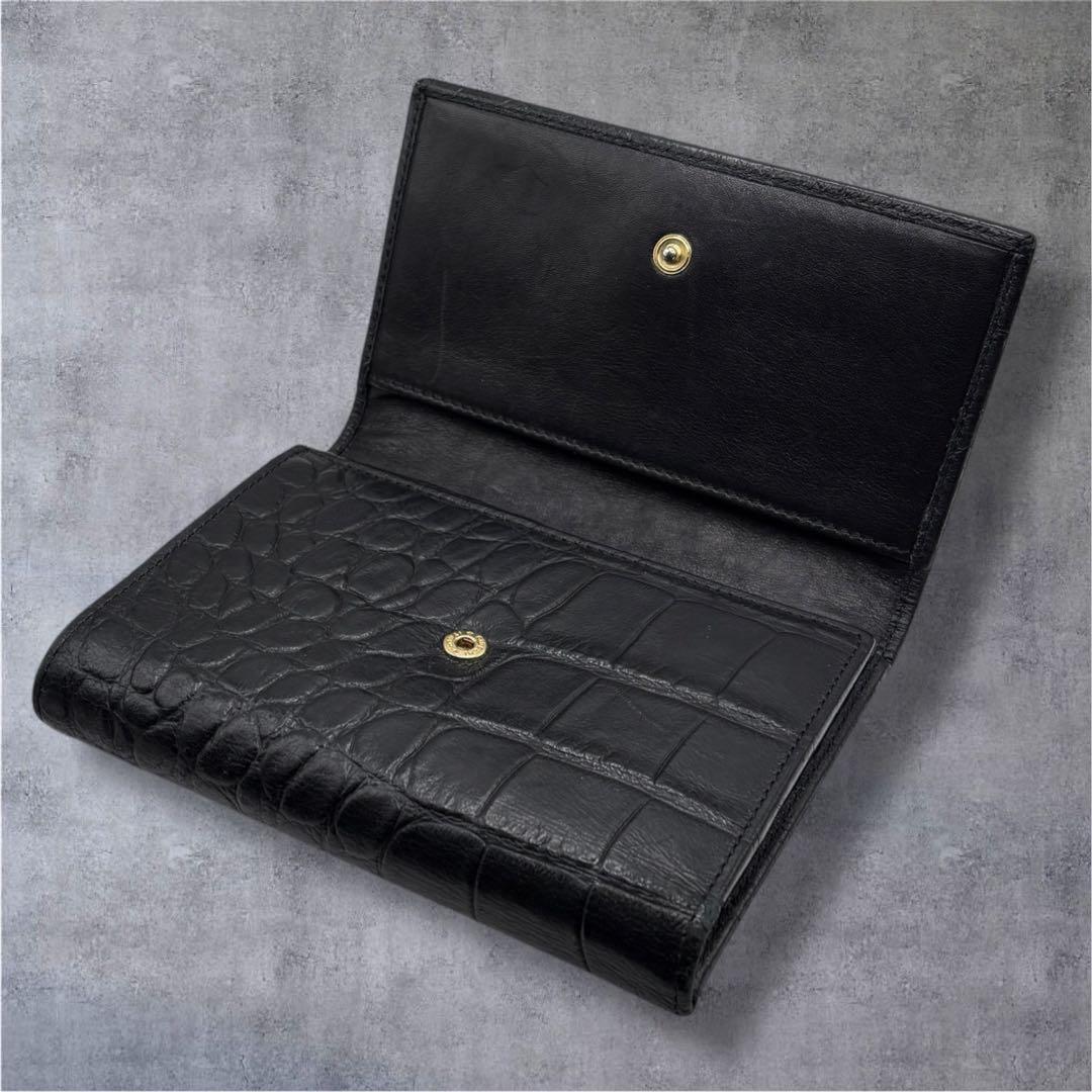 【希少・美品】ヴェルサーチ オールレザー 三つ折り財布 クロコ型押し メデューサ
