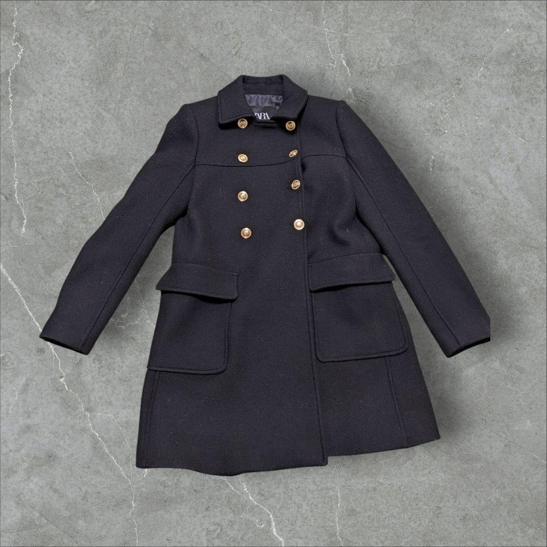 ザラ ZARA ナポレオンコート 金ボタン ダブルブレスト ブラック