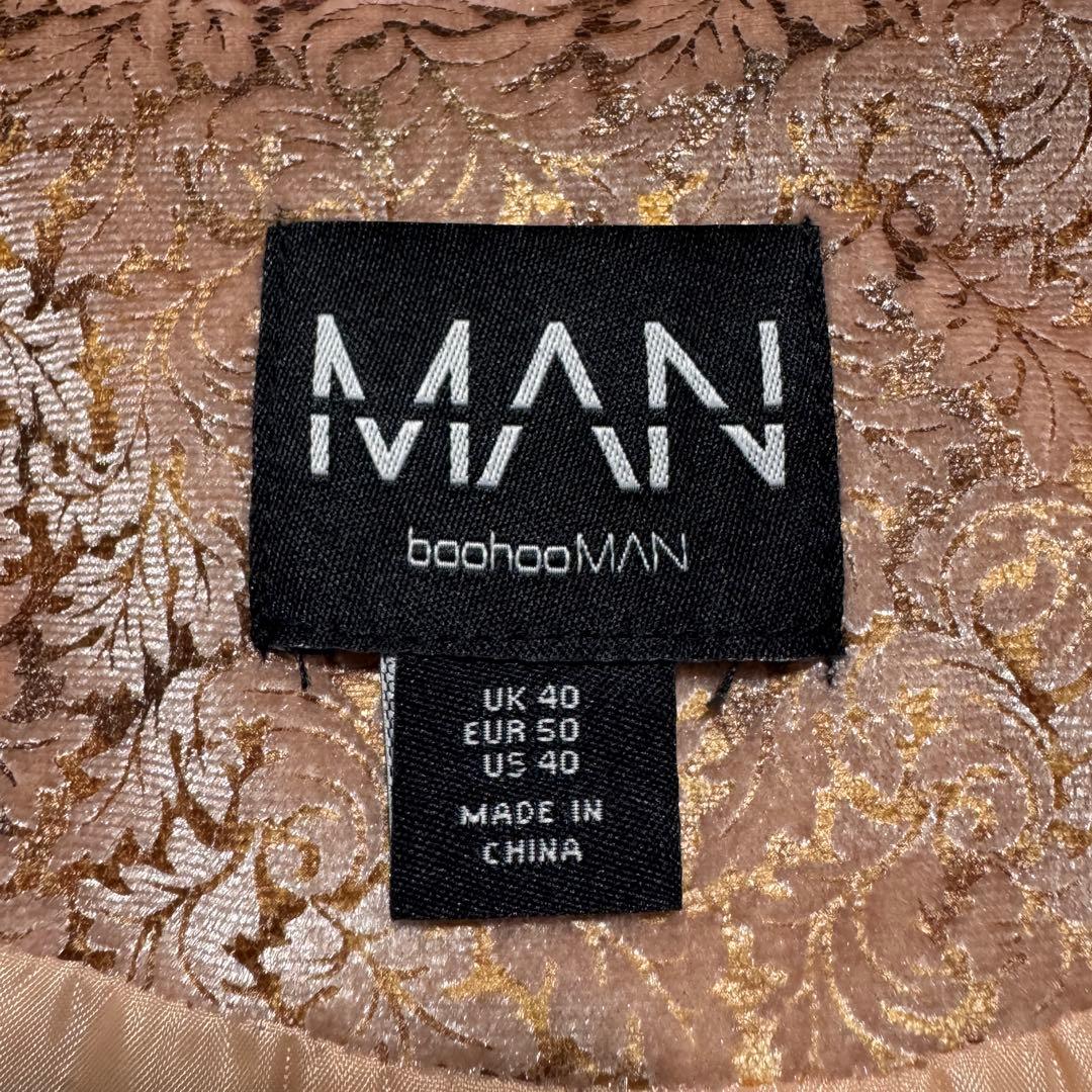 美品 boohooMAN 総柄 ベロア タキシード テーラードジャケット ピンク