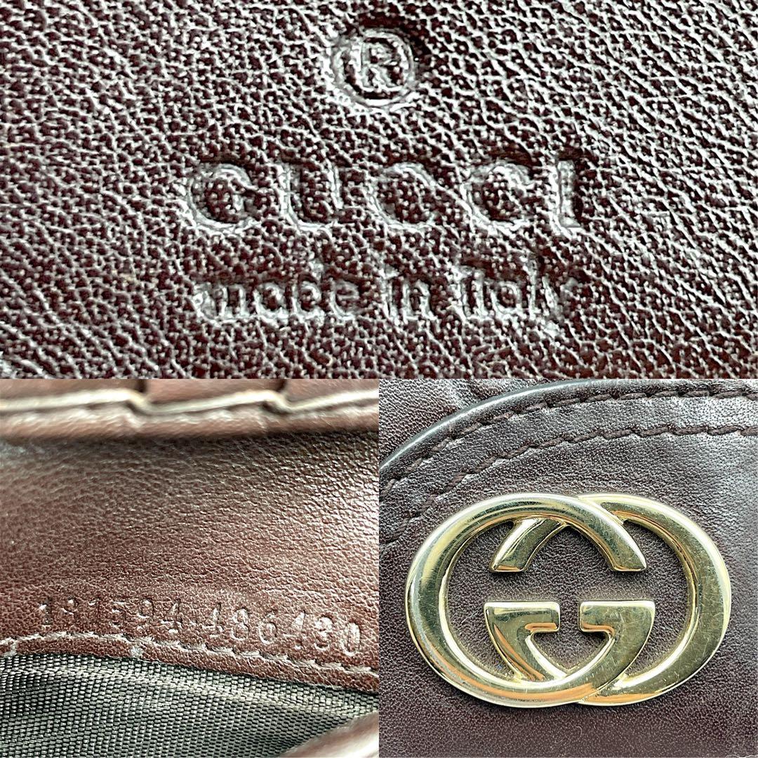 【美品】GUCCI　グッチ　折り財布　ブラウン　エンボスロゴ　GG総柄