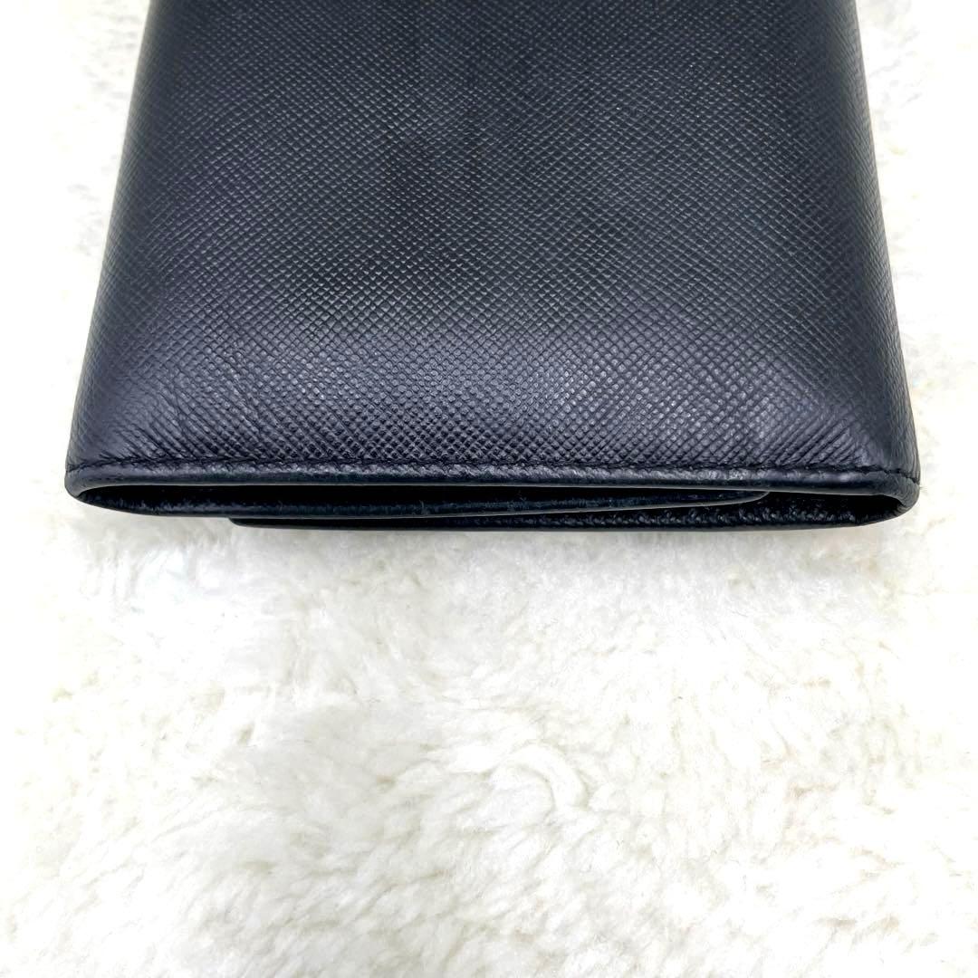 美品 プラダPRADA サフィアーノレザー 3つ折り 財布 三角ロゴ ブラック
