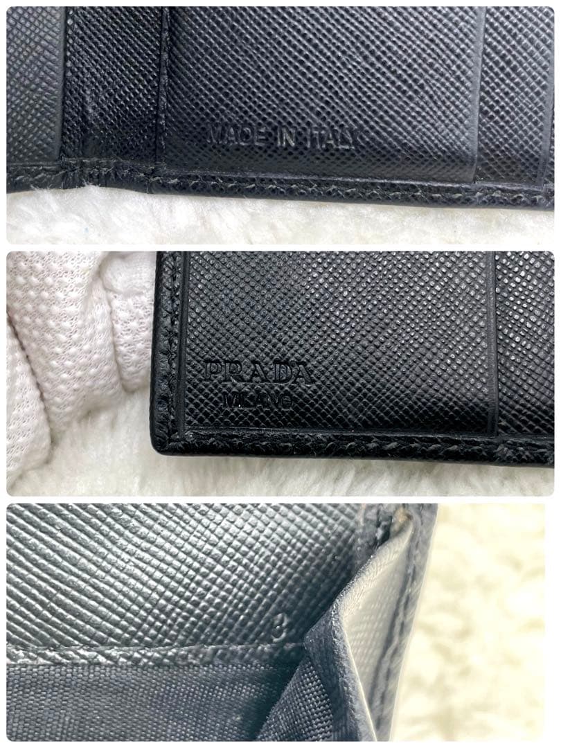 美品 プラダPRADA サフィアーノレザー 3つ折り 財布 三角ロゴ ブラック