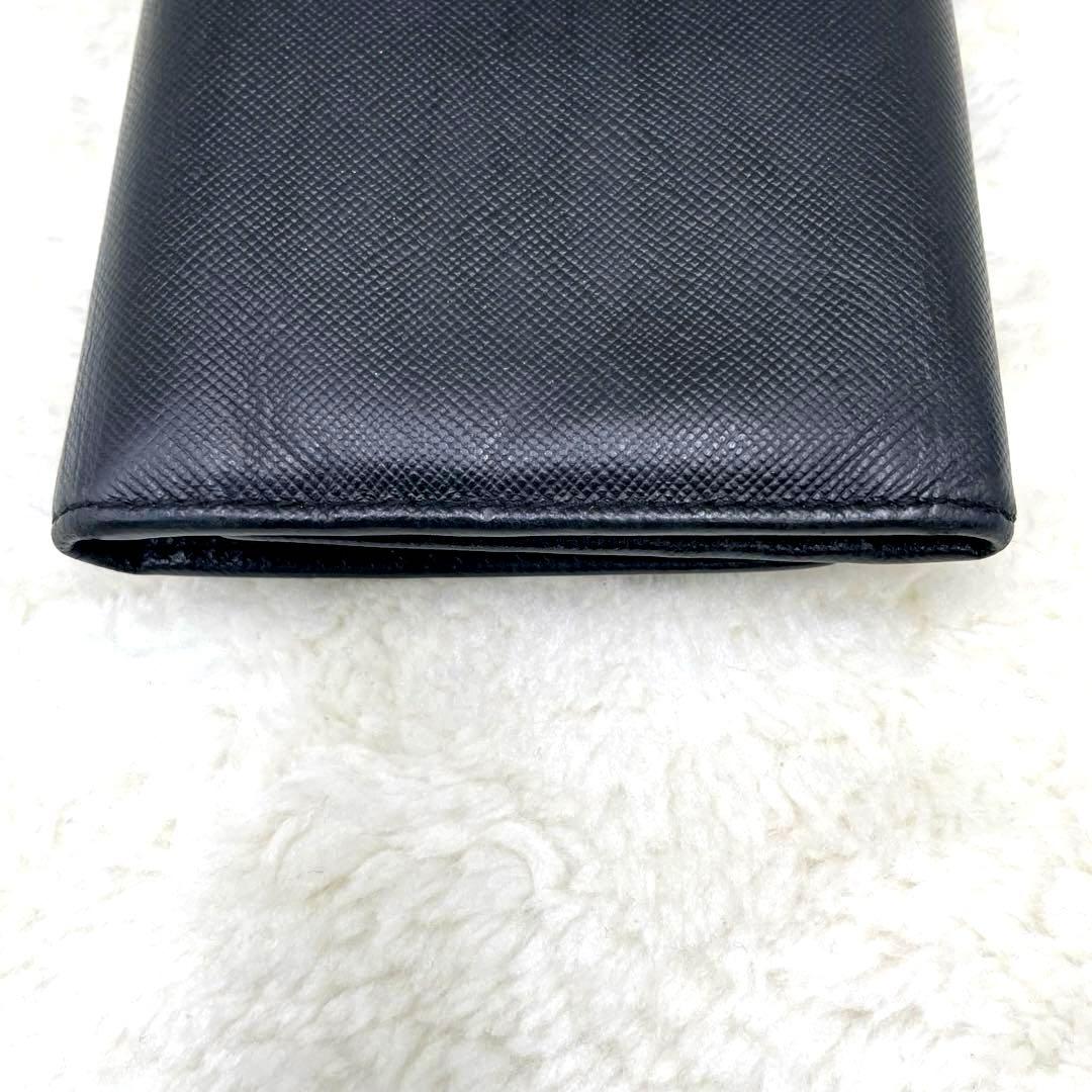 美品 プラダPRADA サフィアーノレザー 3つ折り 財布 三角ロゴ ブラック