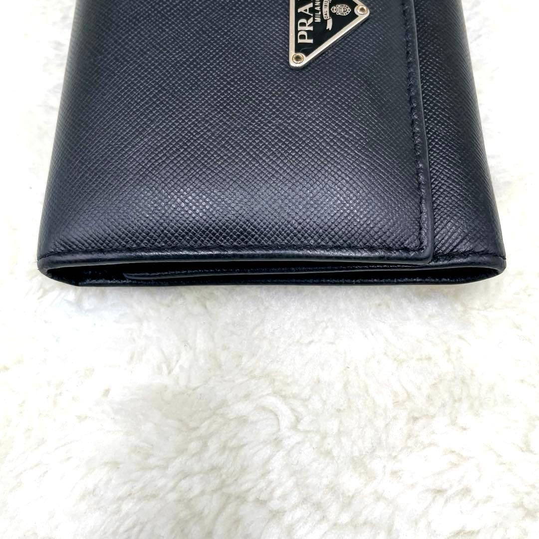 美品 プラダPRADA サフィアーノレザー 3つ折り 財布 三角ロゴ ブラック