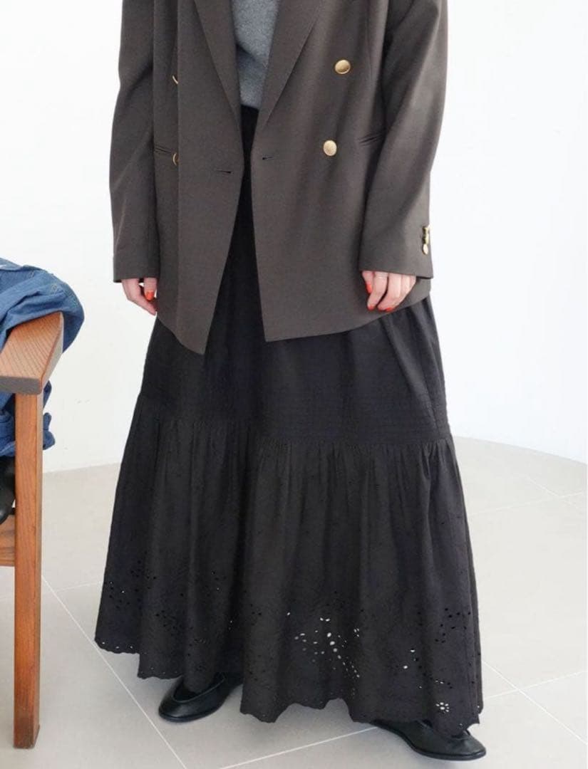 スピックアンドスパン　エンブロイダリーレーススカート　ブラック