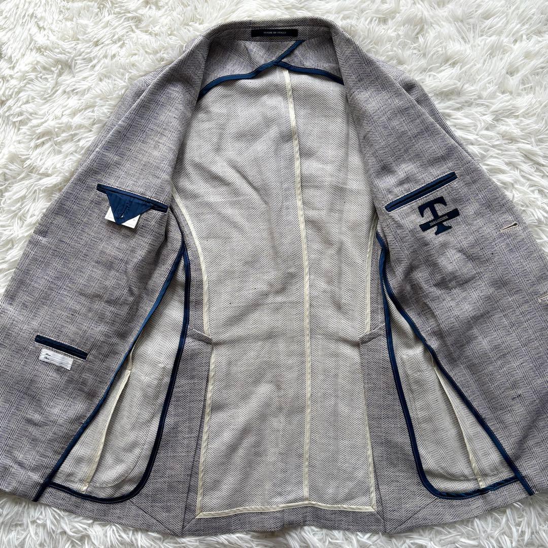 【極美品】リネン麻 タリアトーレ メタルボタン ヘリンボーン 伊製 ジャケット