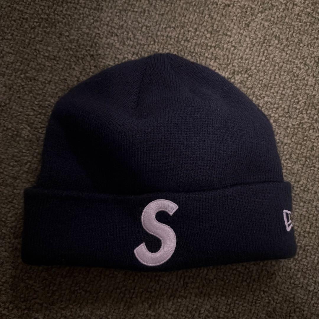 Supreme Sロゴ ニット帽 ネイビー