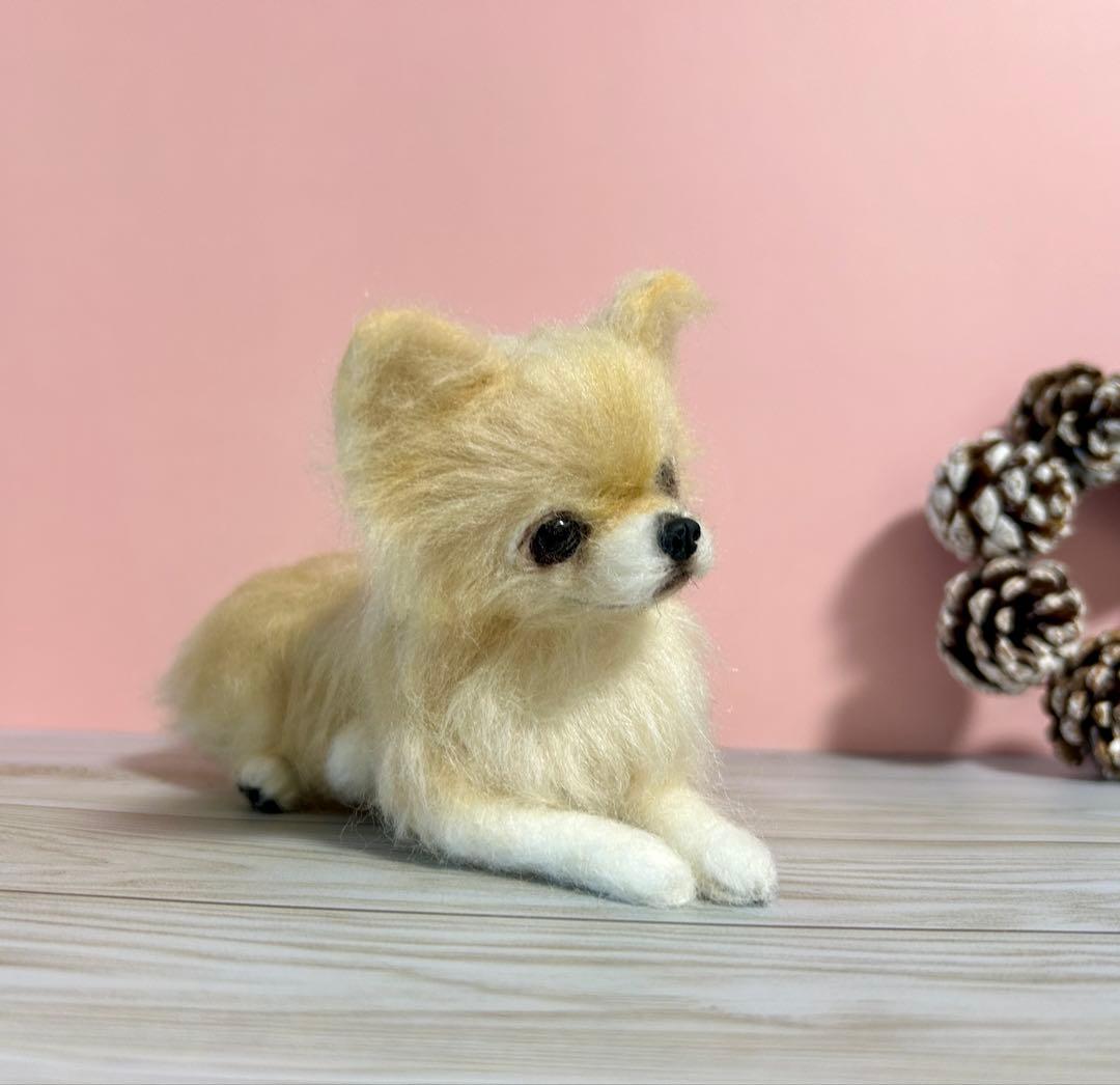 ちびもか　羊毛フェルト　リラックスチワワちゃん　クリーム系　no.16