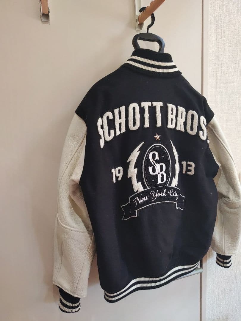 schott ショット メルトン 袖レザー スタジアムジャンパー M