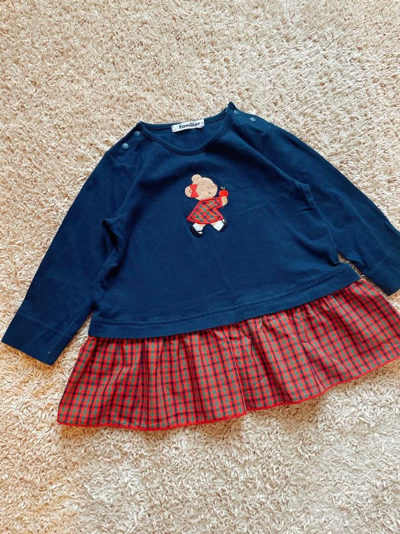 【美品！現行品】familiar ワンピース　ファミリアチェック　フリルロンT
