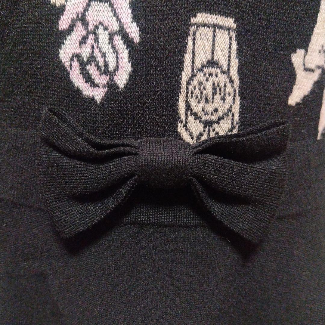 エムズグレイシー　黒い花柄リボン付きニットワンピース　38サイズ
