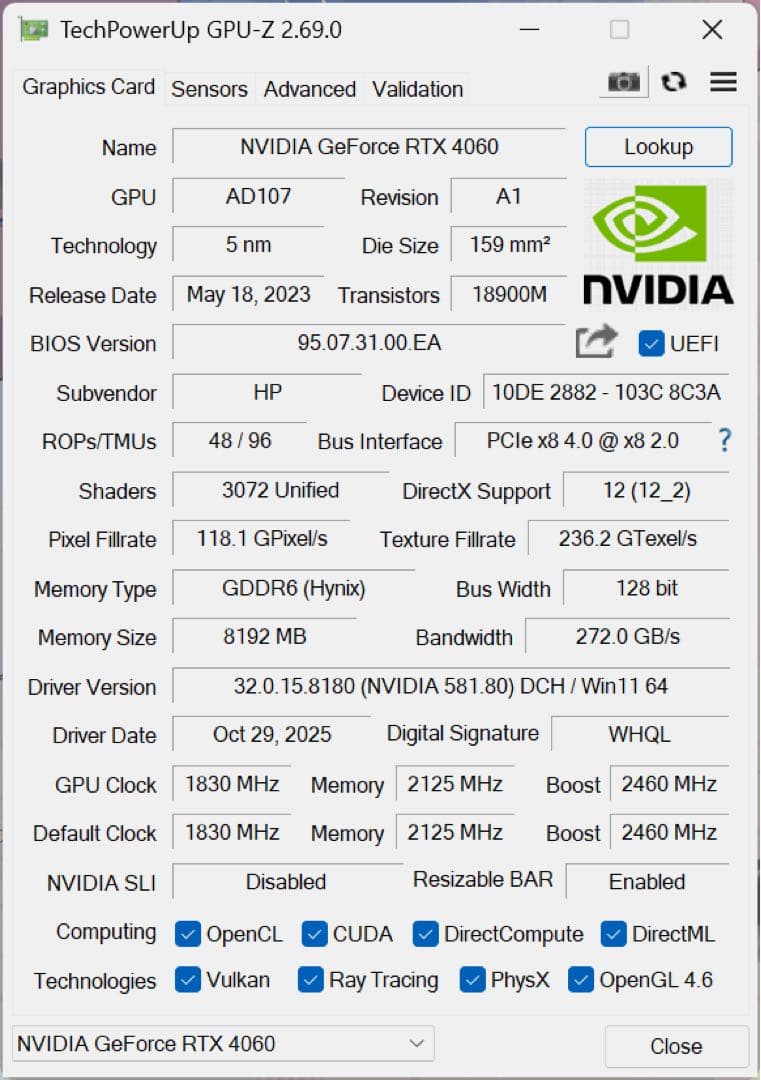 ツ*缶様 【動作確認済】NVIDIA GeForce RTX 4060(HP O