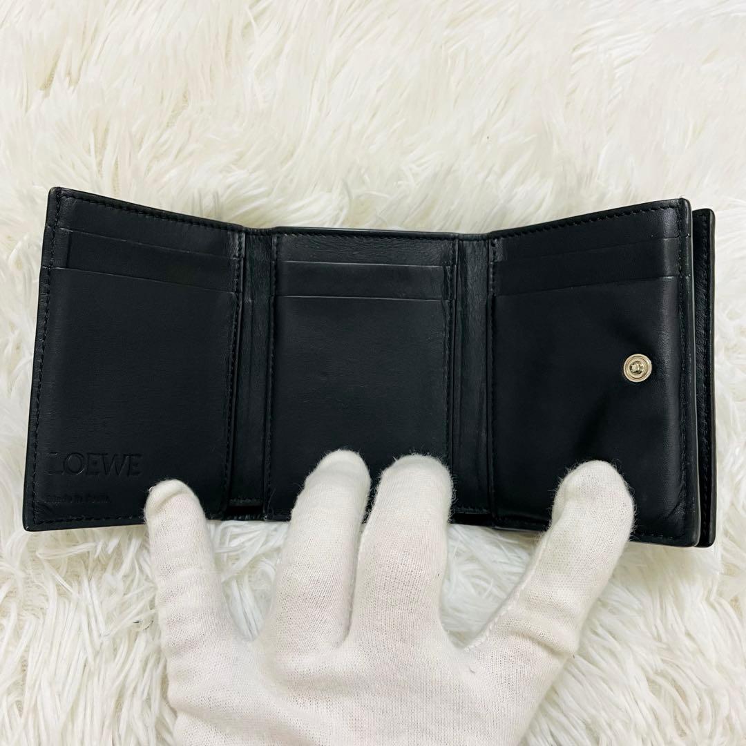 極美✨ 付属完備✨ロエベ 三つ折り財布 トライフォールド レザー ブラック