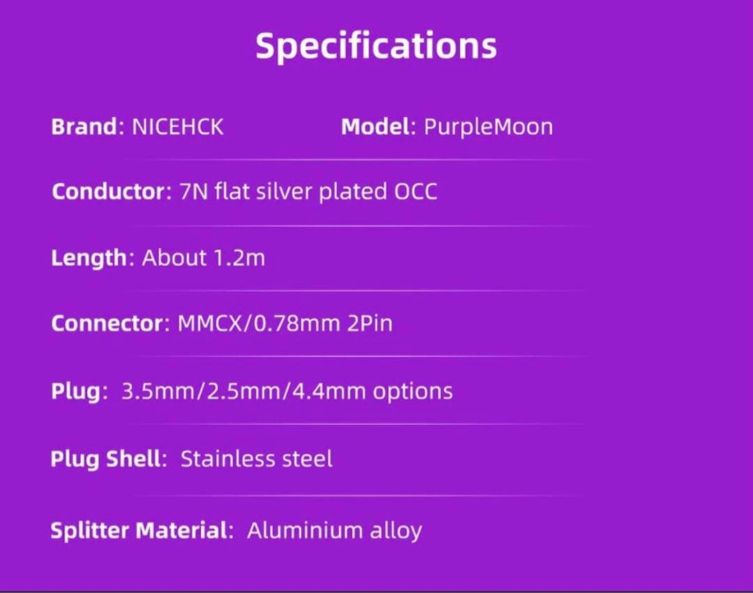 MMCX 3.5mm PurpleMoon NICEHCK イヤホンケーブル