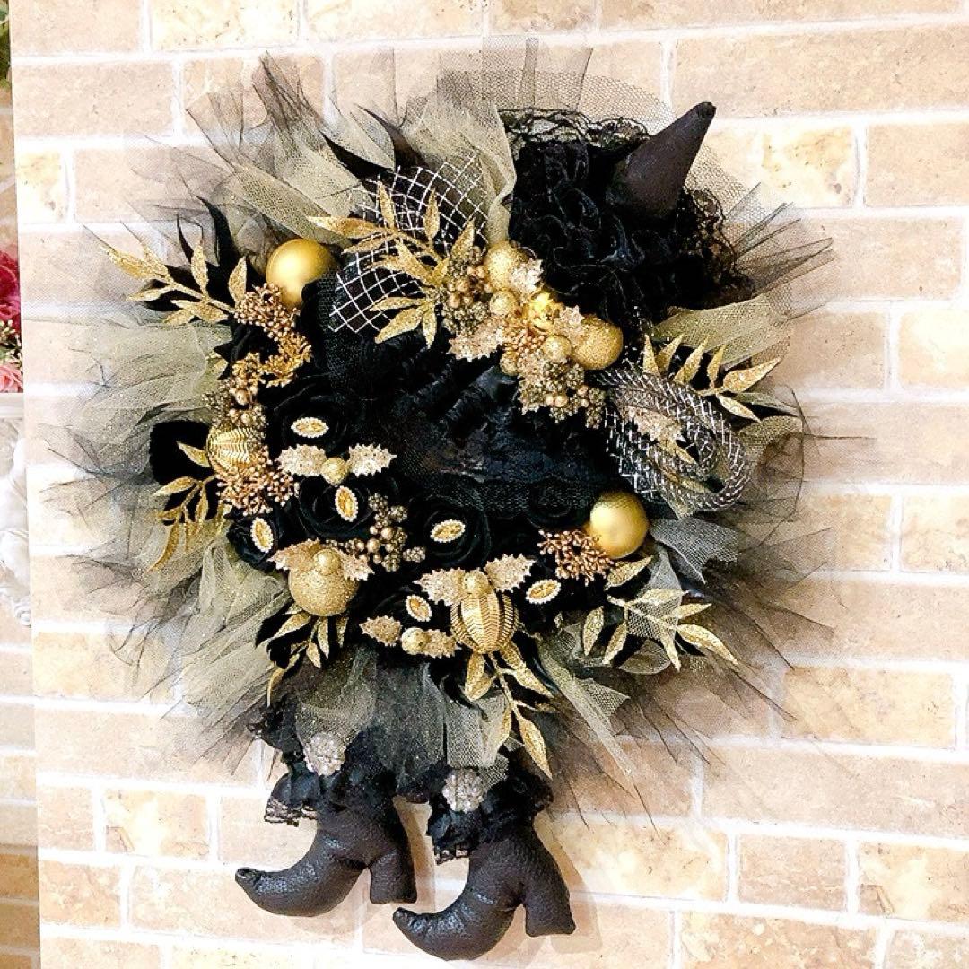 ハロウィンリース♡魔女の帽子と靴のハロウィンリース♡造花リース