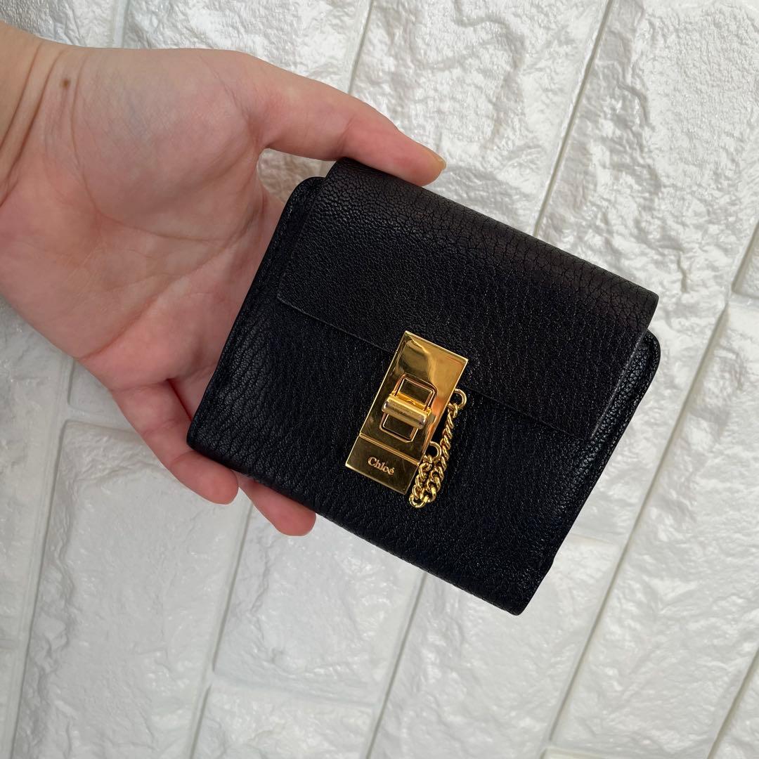 美品 Chloe クロエ ドリュー レザー 二つ折り財布 ミニ財布 ブラック 黒
