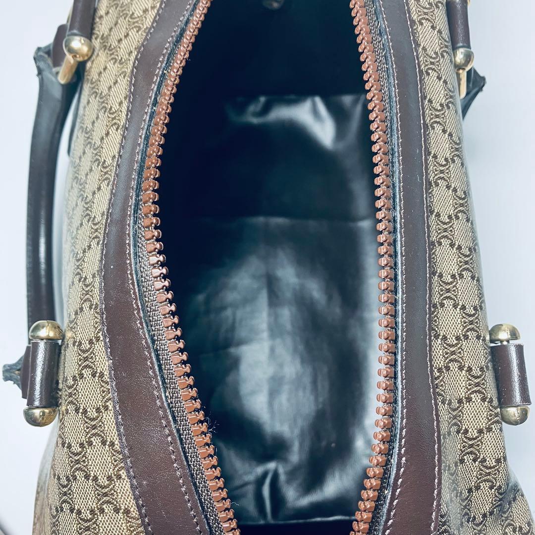美品 CELINE PVC レザー ボストンバッグ マカダム トリオンフ 茶