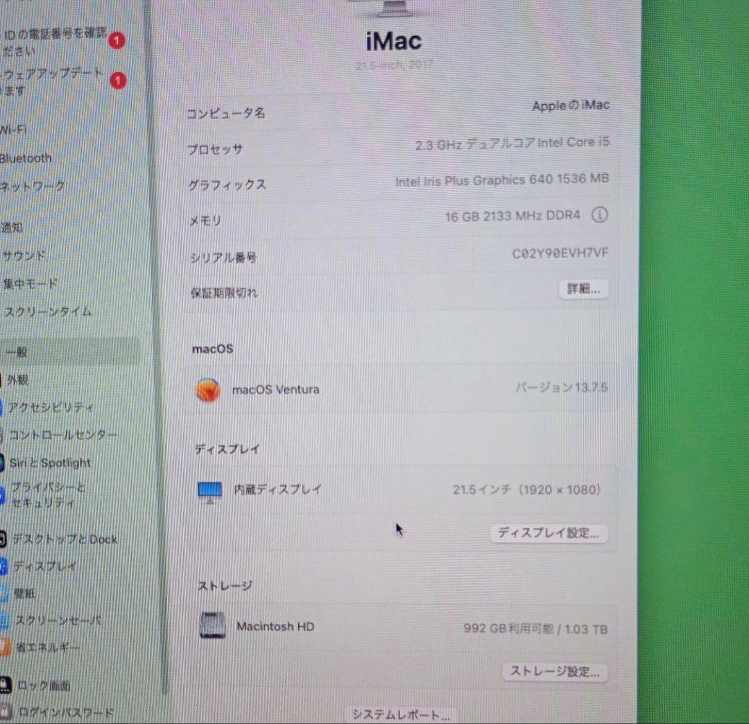Apple iMac 21.5 Intel Core i5　2017 1TB