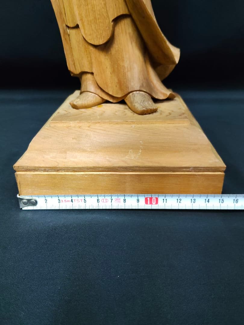 木彫り 観音像 仏像 立像 置物 彫刻 骨董 美術品 高さ約44cm