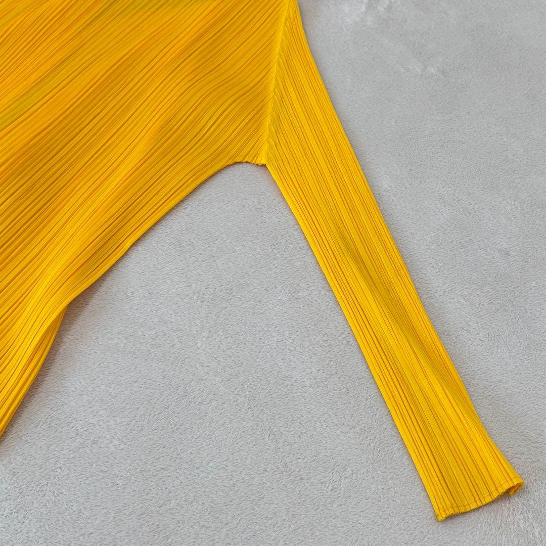 極美品✨PLEATS PLEASE プリーツ　ノーカラー　イエロー　長袖