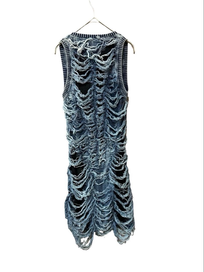 新品 DIESEL ワンピース S フリンジ デニムダメージ加工 ニット ドレス