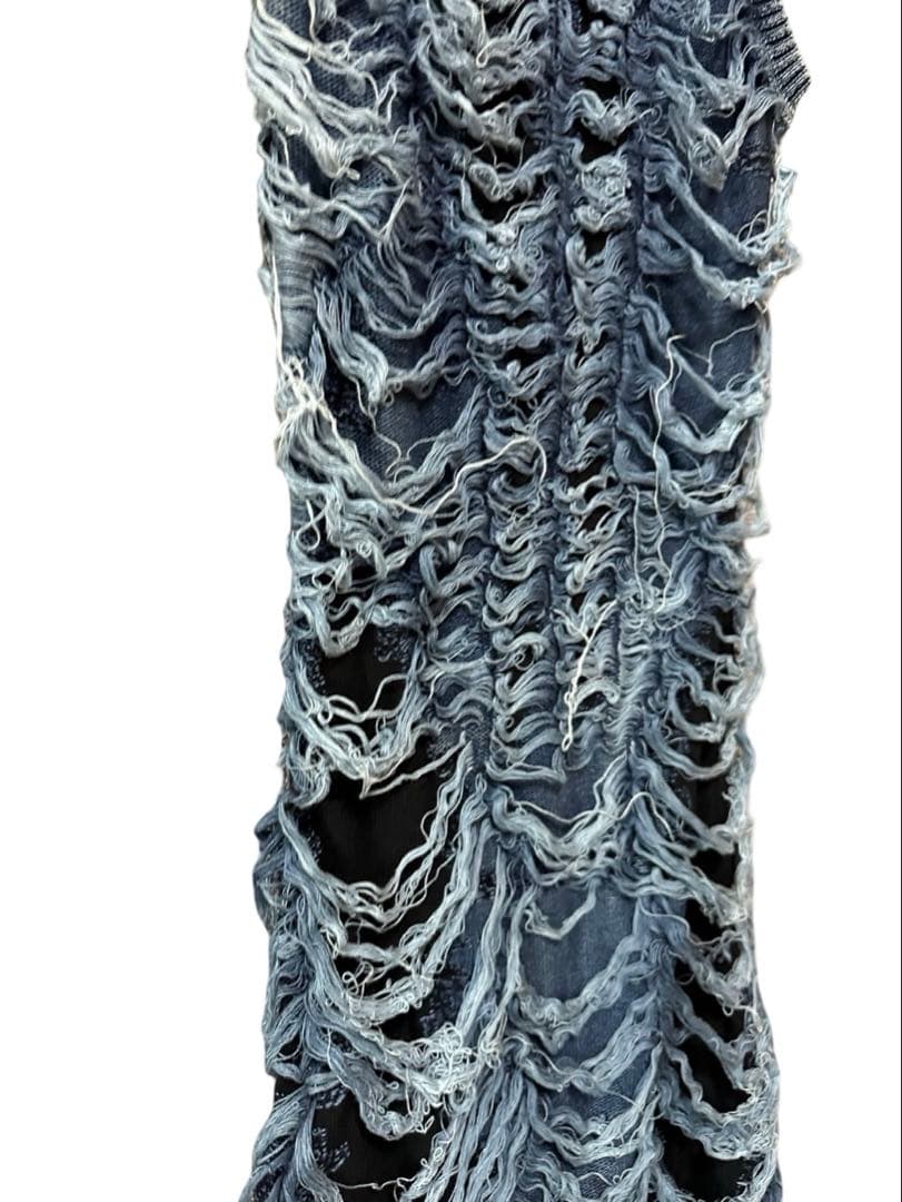 新品 DIESEL ワンピース S フリンジ デニムダメージ加工 ニット ドレス