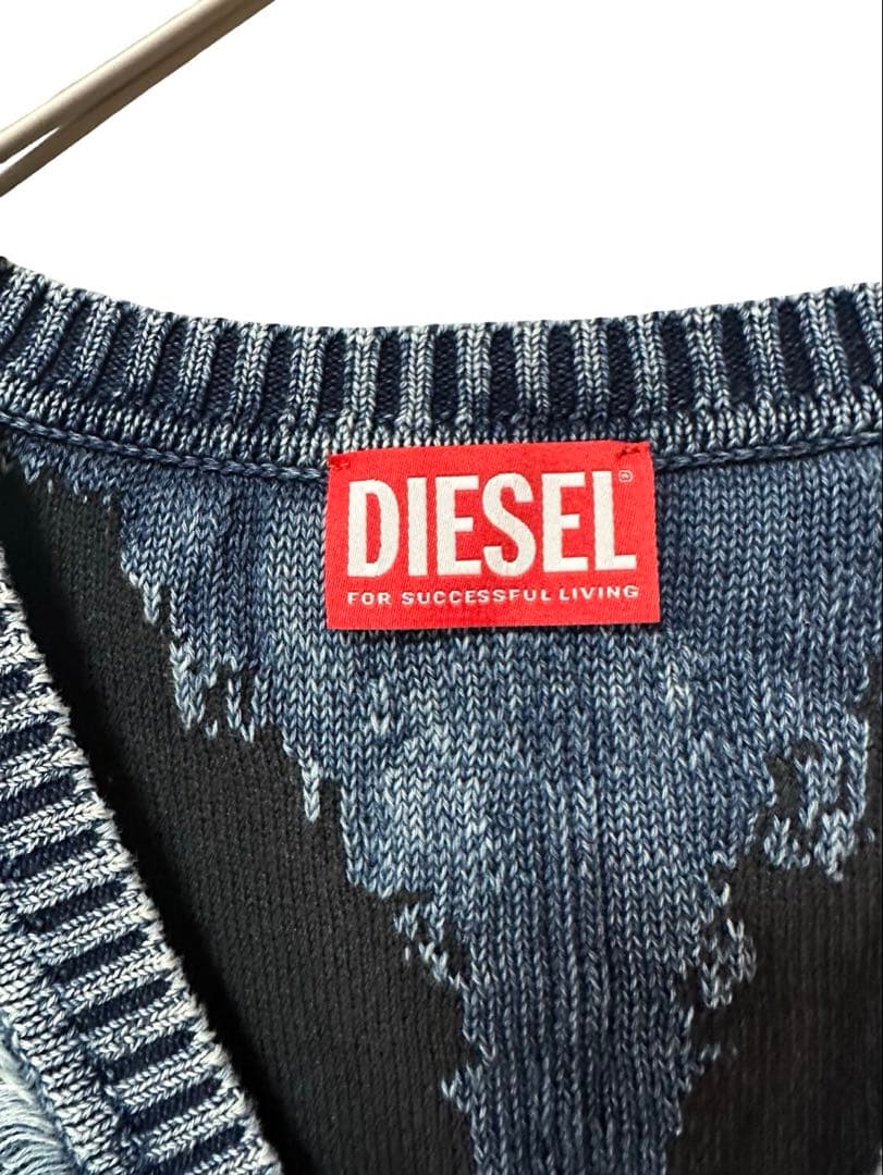 新品 DIESEL ワンピース S フリンジ デニムダメージ加工 ニット ドレス